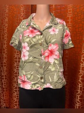 Classic Elements Printed Button Up Top Womens Small